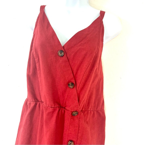 MAURICE’S Linen Cotton Button Front Midi Dress Brick Size L Smocked Back NWOT - Picture 4 of 13